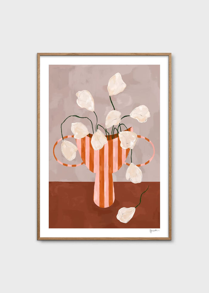 White Flowers in Striped Vase by Frankie Penwill