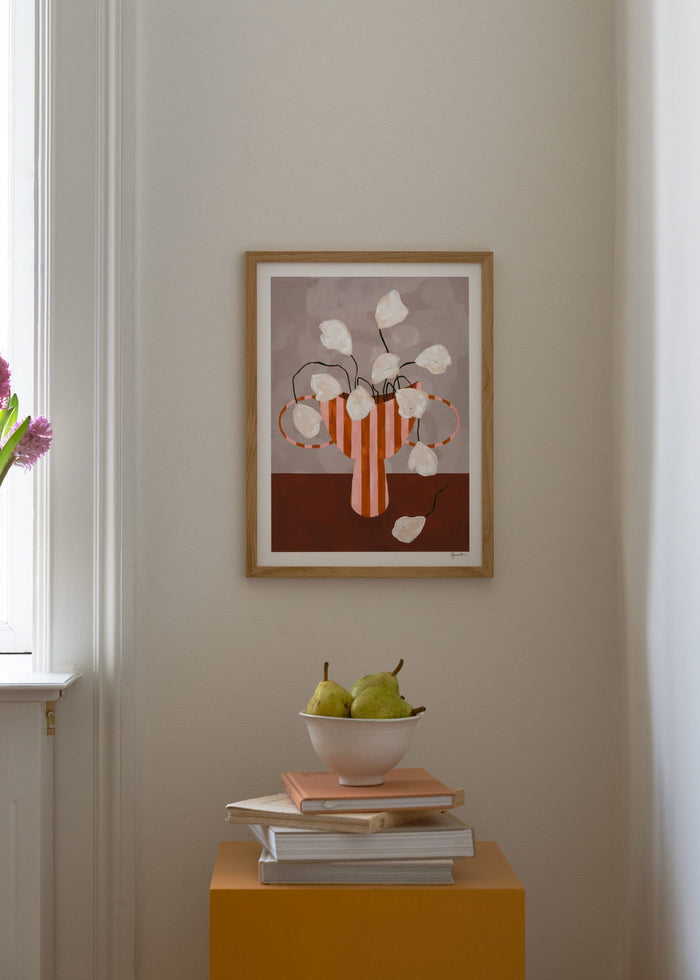 White Flowers in Striped Vase by Frankie Penwill