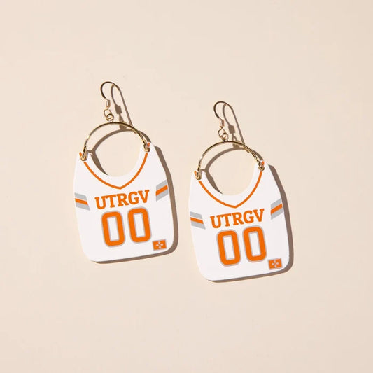 White UTRGV Vaquero Jersey Earrings