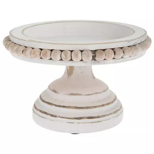 Whitewash Beaded Pillar Candle Holder