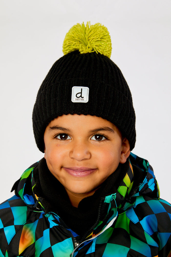 Winter Knit Hat With Pompom Black And Green-1
