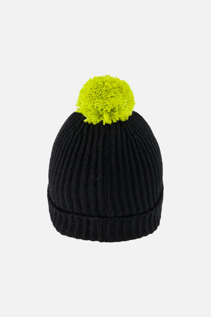 Winter Knit Hat With Pompom Black And Green-2