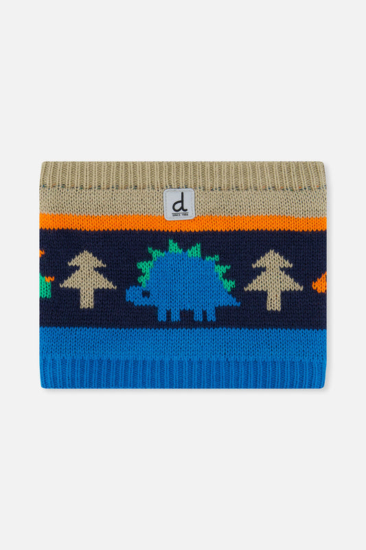 Winter Knit Neckwarmer Blue Dinosaur Print-0