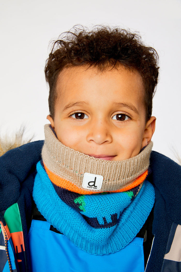 Winter Knit Neckwarmer Blue Dinosaur Print-1
