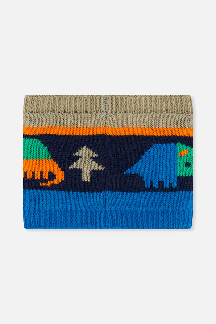 Winter Knit Neckwarmer Blue Dinosaur Print-2