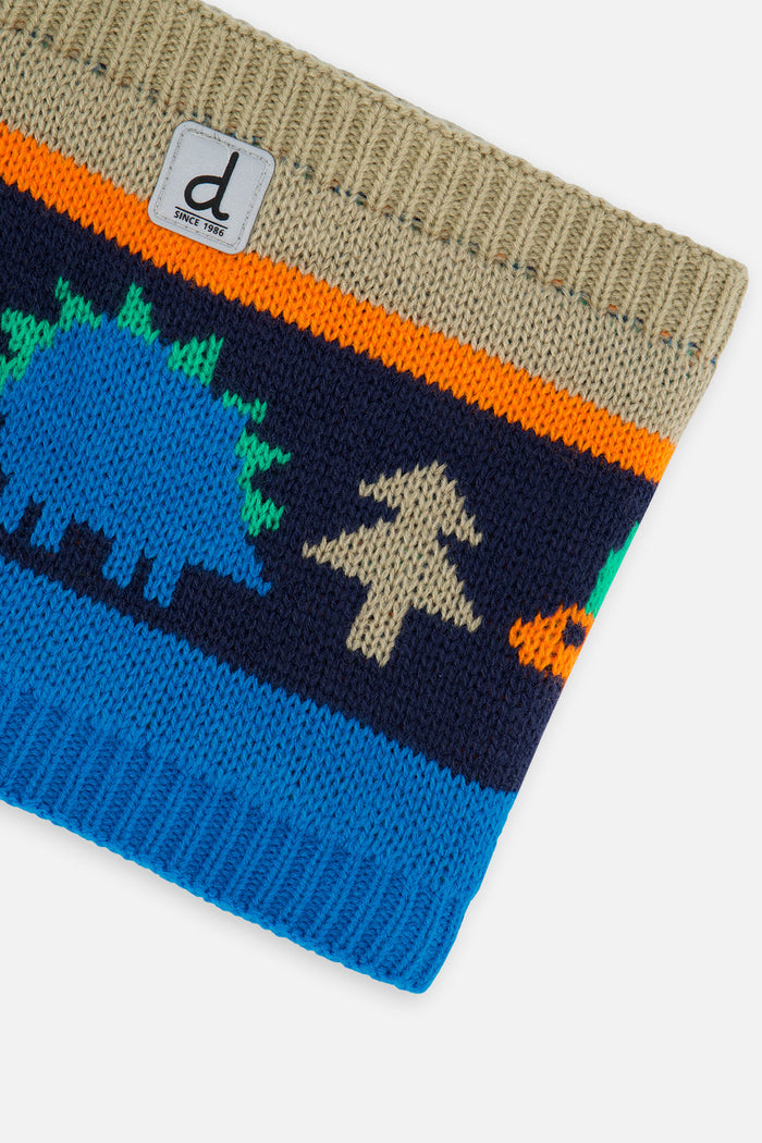 Winter Knit Neckwarmer Blue Dinosaur Print-3