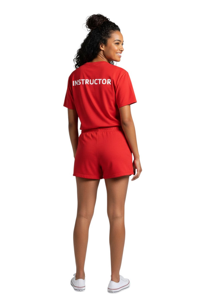 The Lifeguard Store red polyester Dri-Fit tee with "INSTRUCTOR" screened on the upper back.