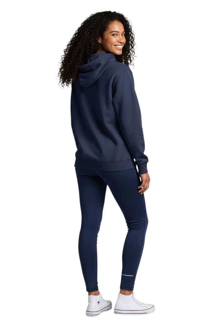 The Lifeguard Store navy blue cotton polyester blend YMCA hooded sweatshirt with pouch pocket and drawstring.